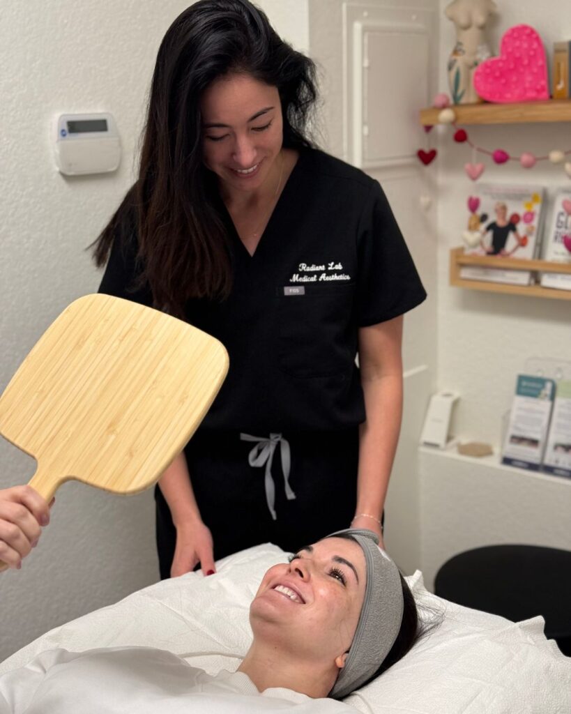 Lia Yoon with a patient getting a sofwave treatment san diego radiant lab